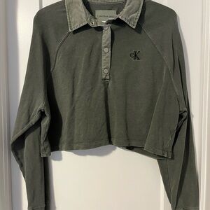 Calvin Klein Olive Green Cropped Long Sleeve Shirt